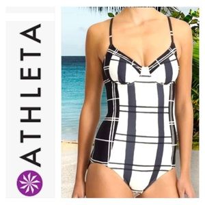 ATHLETA Athleta Lanikai Cream And Black Plaid One  Swimsuite Size 36 B/C (M)